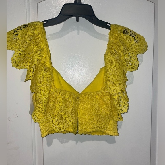 NWT! Alice + Olivia Bleeker Ruffled Lace Crop Top Sunbeam Yellow Smocked🌼 XS - Picture 10 of 16